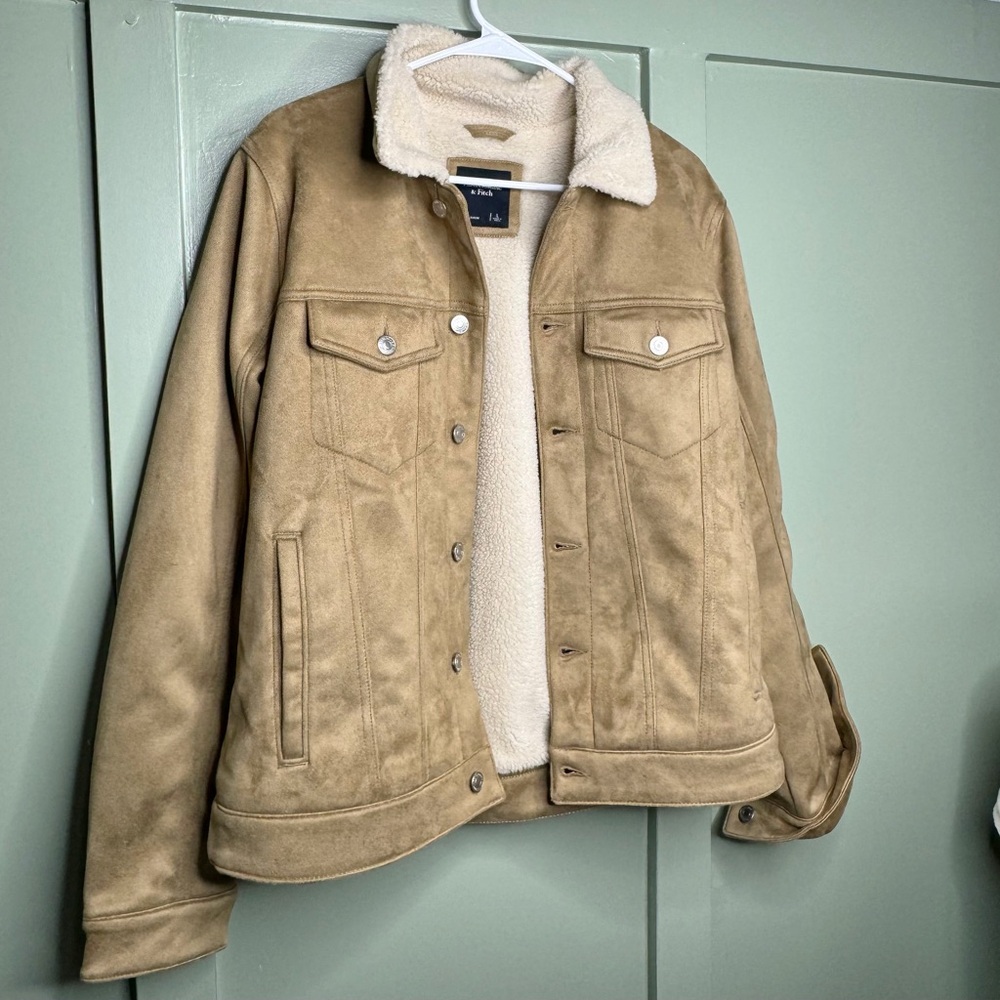 Abercrombie & Fitch Tan Sherpa-Lined Faux Suede Jacket